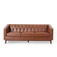 Noble House Arrastra Upholstered 3 Seater Sofa Cognac Brown And Espresso