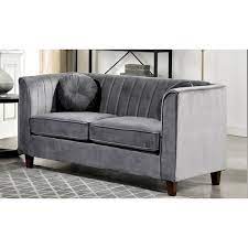 Lowery 79 5 In Grey Velvet 3 Seater Tuxedo Sofa With Square Arms