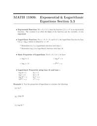 Logarithmic Equations Section 5 3
