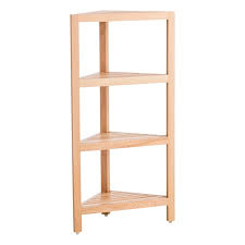 4 Tier Natural Wood Corner Shelf Stand