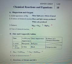 Report Sheet Lab Chemical Reactions