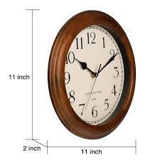 11 In Brown Round Wall Clock Battery Operated Silent Non Ticking