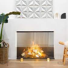 36 In W X 26 In H Single Fire Place Panel Tempered Glass Fireplace S