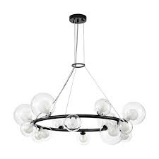 Rrtyo Colebrook 14 Light Black Modern Round Wagon Wheel Chandelier For Living Room With Tiered Glass Shade