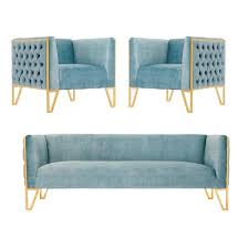 Ocean Blue And Gold Velvet Sofa
