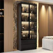 Black Wood 31 5 In W Display Cabinet