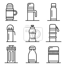 Vacuum Insulated Water Bottle Icons Set