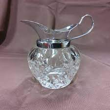 Small Cut Glass Pitcher With Silvertone