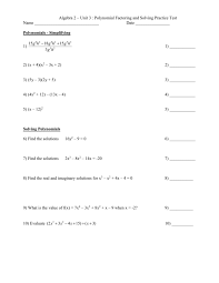 Honors Algebra 2 Polynomial Factoring