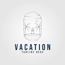 Beach Vacation Logo Surf Icon Line Art