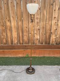 Vintage Brass Floor Lamp With Milk