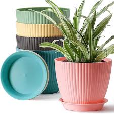 Giraffe Creation 7 Inch Large Plant Pots 5 Pack Flower Pots Outdoor Indoor Planters With Drainage Hole And Tray Saucer