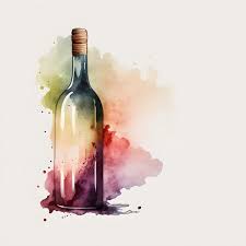 Wine Bottle Minimalistic Watercolor Emblem