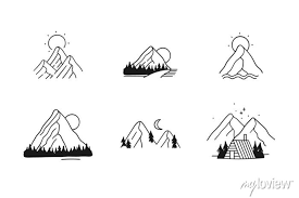 Hand Drawn Mountain Logo Set Ski