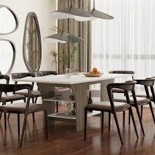 Fufu Gaga White And Brown Wood 77 2 In W 4 Legs Extendable Dining Table Meeting Table With Storage Shelves For 8 Seat