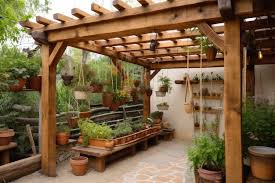 pergola made of natural wooden beams