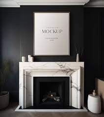 A Marble Fireplace With A Picture Frame