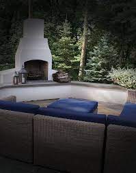 White Stucco Fireplace With Blue