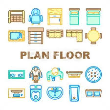 Plan Floor Home Icons Set Vector