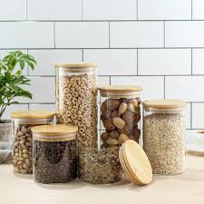 Storage Jars With Airtight Bamboo Clamp Lids Set Of 6