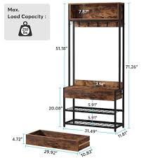 Brown 4 In 1 Entryway Coat Rack With Shoe Bench And Hutch Vintage Industrial Wood Accent Furniture With Metal Frame