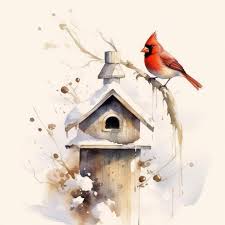 Painting Of A Cardinal Bird Sitting