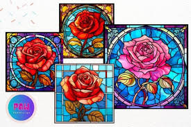 Stained Glass Rose Flower Clipart
