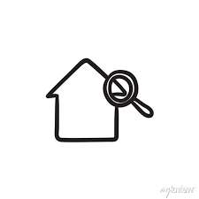 House And Magnifying Glass Sketch Icon