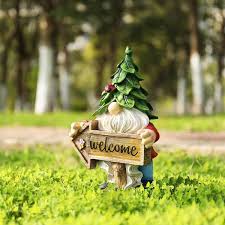 10 63 In Outdoor Polyresin Welcome Sign Gnome Garden Statue With Solar Light