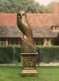 Bronzed Stone Owl And Plinth Garden