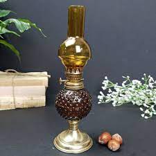 Buy Amber Hobnail Glass Oil Lamp Small