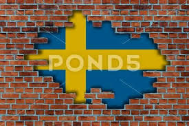3d Flag Of Sweden Behind The Broken Old