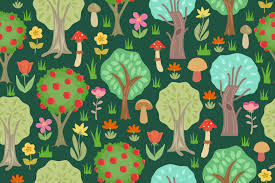 Flowers And Mushrooms Cartoon Forest