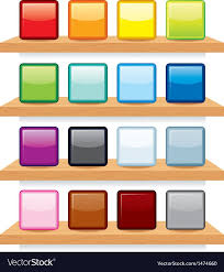 Multicolored Icons On Wood Shelf