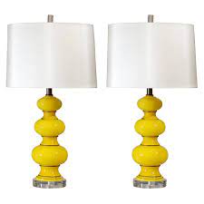 Pair Of Vintage Yellow Glass Lamps