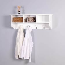 Seafuloy White Entryway Wall Mounted Coat Rack With 4 Dual Hooks Living Room Wooden Storage Shelf