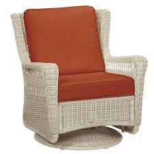 Hampton Bay Park Meadows Off White Wicker Outdoor Patio Swivel Rocking Lounge Chair With Cushionguard Quarry Red Cushions