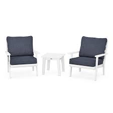 Polywood Grant Park 3 Piece Deep Seating Set In White Stone Blue