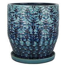 Trendspot 12 In Dia Blue Rivage Ceramic Planter