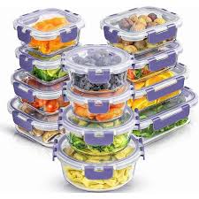 Aoibox 24 Piece Borosilicate Glass Storage Containers With Lids 12 Airtight Freezer Safe Food Storage Containers Purple Clear