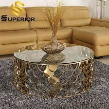 Luxury Home Steel Base Gold Round Glass