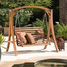 Noble House Tulip Outdoor Larch Wood Porch Swing With Stand In Teak