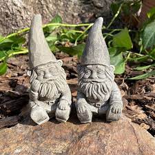 Handmade Pair Of Garden Gnomes Stone