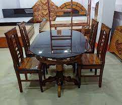 Glass Top Wooden Dining Table Set