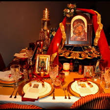 Orthodox Icon Table Ornately Decorated