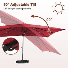 Mondawe 10 Ft X 13 Ft Aluminum Rectangular Cantilever Outdoor Patio Umbrella W Led Lights 360 Degree Rotation In Red W Base