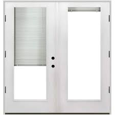Steves Sons 64 In X 80 In Reliant Series White Primed Fiberglass Prehung Right Hand Outswing Mini Blind Patio Door