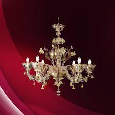 Murano Chandelier 6 Lights Crystal Gold