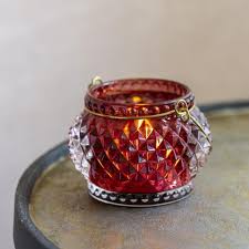 Red Glass Tea Light Candle Holder