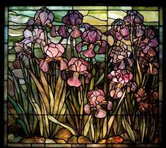 Stained Glass Window With Purple Irises